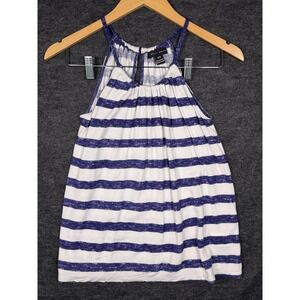 Willi Smith Halter Tank Top Women‎ Small White Blue Striped Keyhole Back USA